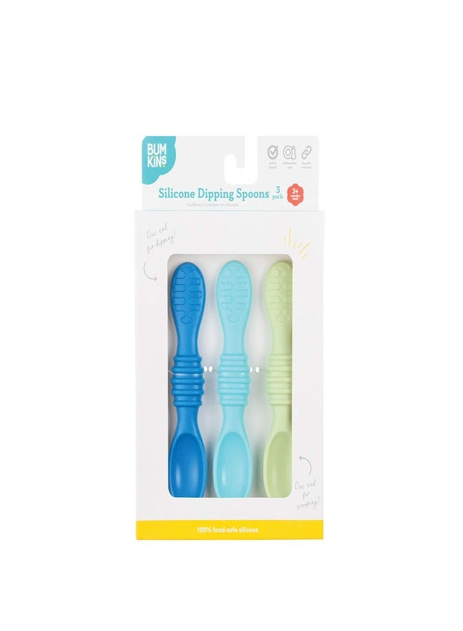 Bumkins Baby Utensil Set, Silicone Trainer Spoons for Dipping, Soft Tip, Self-Feeding, Chew, Baby Led Weaning, First Year Training Supplies, Essentials in Learning Eating, 4 Mos, 3-pk Blue and Green - Image 5
