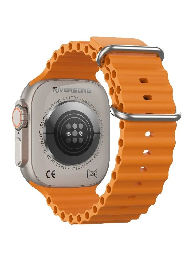 RIVERSONG Wireless Charging Bluetooth Smart Watch Motive 5t Titanium & Orange Strap  - Image 2