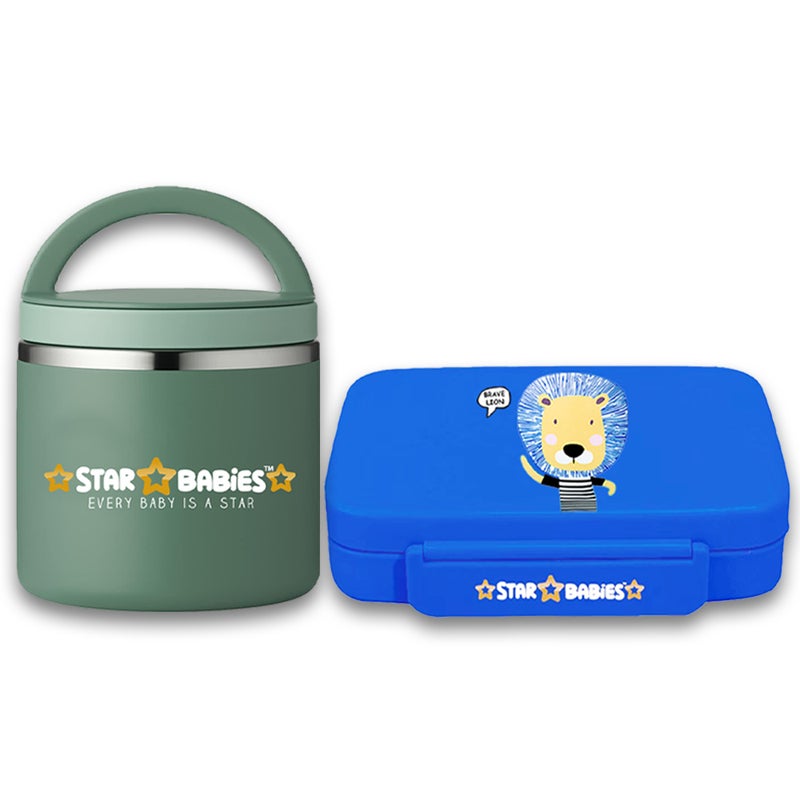 Star Babies - Bento Lunch Box With 4 Compartments & Stainless Steel Food Jar - Brave Lion - 500 ml - Image 1