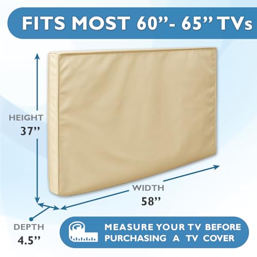 Bozzcovers Outdoor TV Cover 60-65 inch - WITH FRONT FLAP - Weatherproof, Waterproof protection, Soft Interior, With Bottom cover - Beige - Image 2