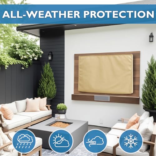 Bozzcovers Outdoor TV Cover 60-65 inch - WITH FRONT FLAP - Weatherproof, Waterproof protection, Soft Interior, With Bottom cover - Beige - Image 3