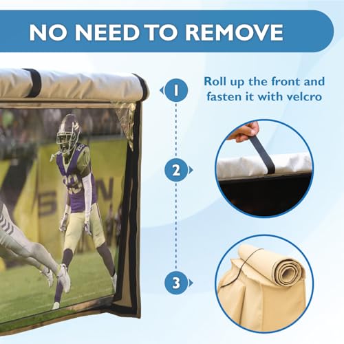Bozzcovers Outdoor TV Cover 60-65 inch - WITH FRONT FLAP - Weatherproof, Waterproof protection, Soft Interior, With Bottom cover - Beige - Image 4