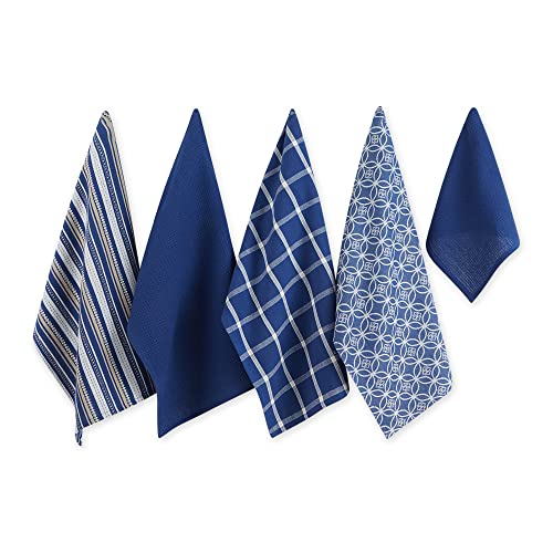 DII Assorted Woven Kitchen Set, Dishtowel, 18x28, Dishcloth, 13x13, Nautical Blue, 5 Piece - Image 1