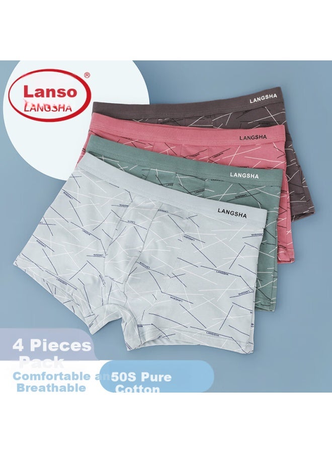 LANG SHA Langsha Men's Underwear, Pure Cotton, Antibacterial, Breathable, Boxer Briefs, Summer Shorts, 4 Pairs, Printed Flat-angle Shorts For Men - Image 1