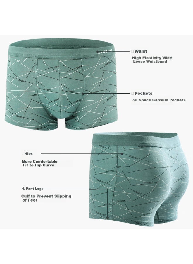 LANG SHA Langsha Men's Underwear, Pure Cotton, Antibacterial, Breathable, Boxer Briefs, Summer Shorts, 4 Pairs, Printed Flat-angle Shorts For Men - Image 2