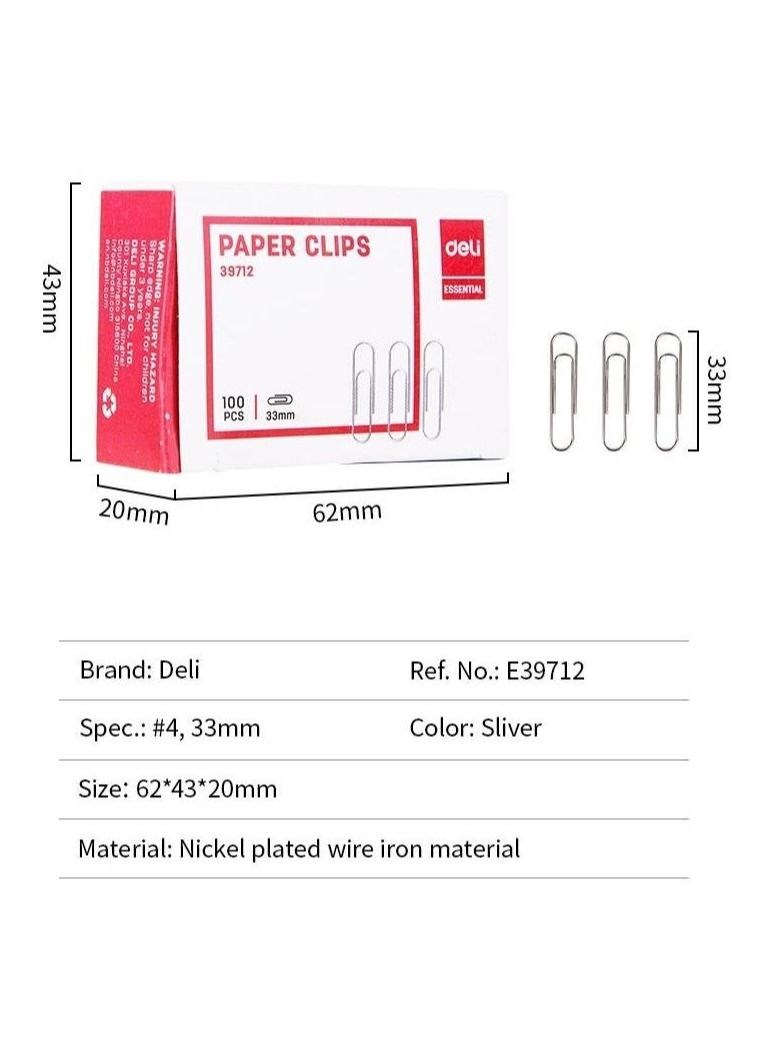 Deli 10-Pack Paper Clip Set Silver - Image 4