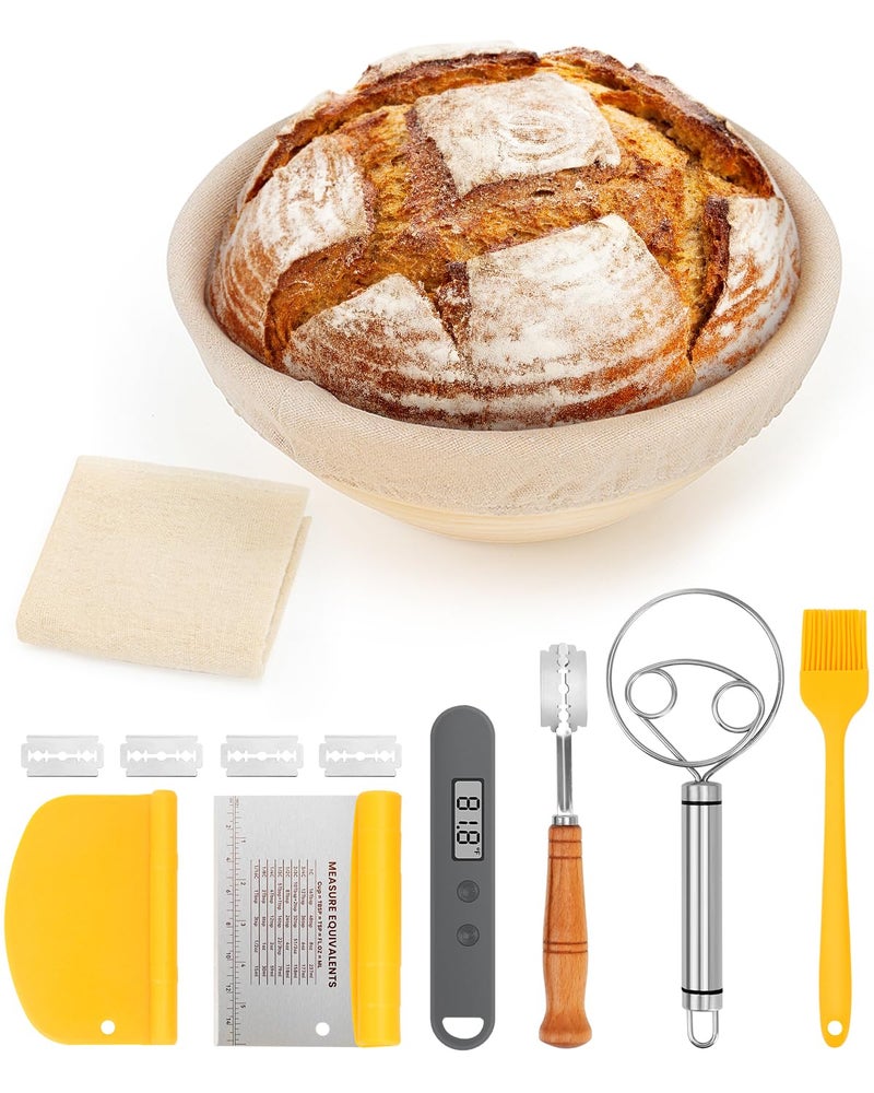 CODOGOY Natural Bread Proofing Basket With Food Thermometer, Banneton Proofing Basket For Bread baking, Bread Making Supplies Tools (9 inch) - Image 1