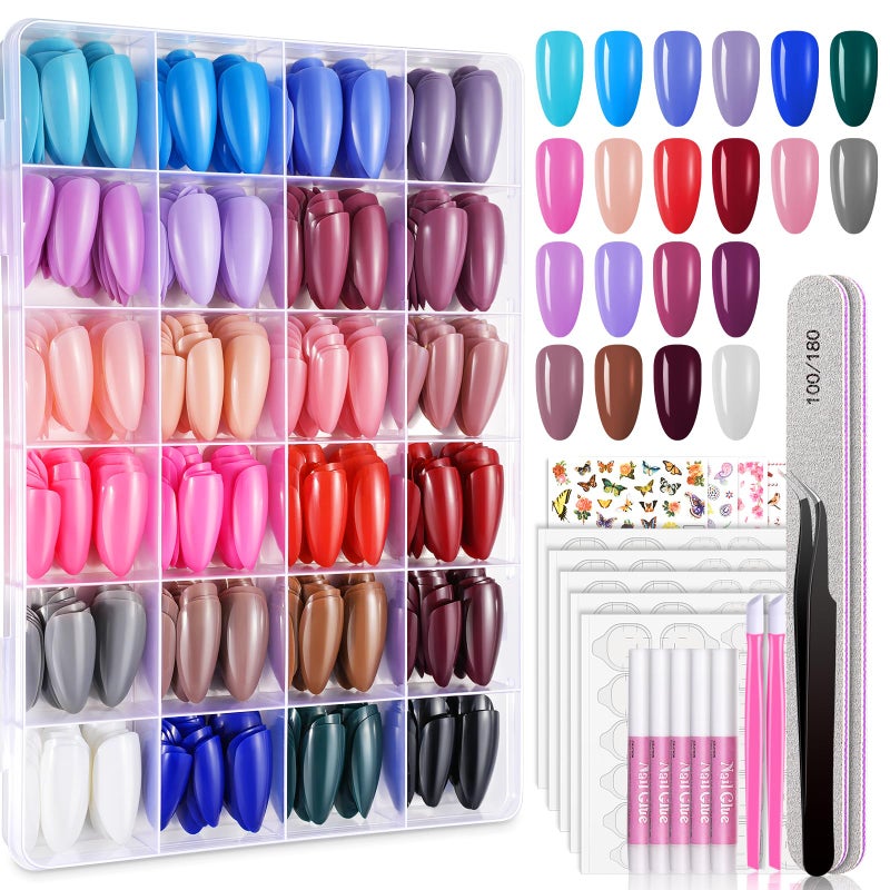 TsMADDTs Press On Nails Almond, 24 Colors 720PCS Short Fake Nails with Glues, Stickers, Tweezer for Women - Image 1