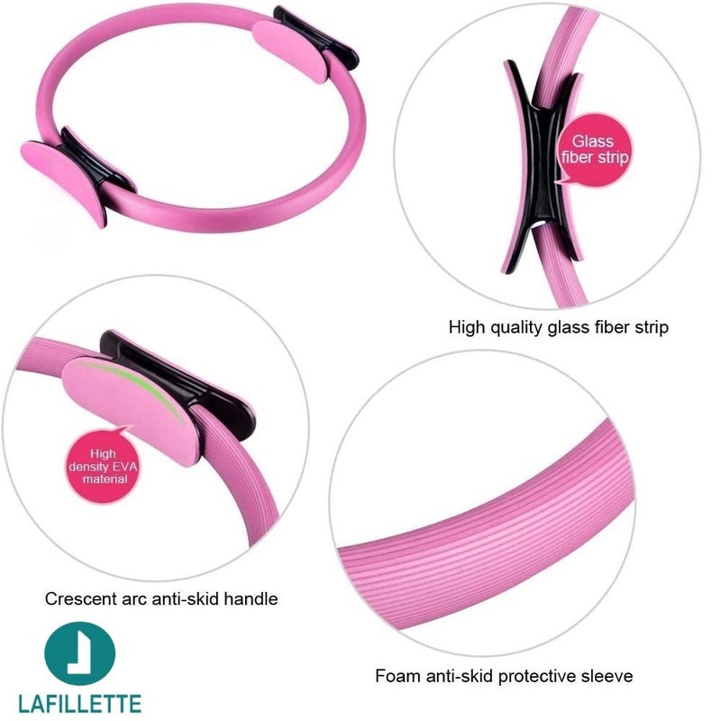 LAFILLETTE Pilates Ring 15" Fitness Circle - Lightweight & Dual Foam Padded Handles | Yoga Ring for Toning Arms, Thighs/Legs & Core, Thigh Workout, Thigh Toner, Inner Thigh Exercise Equipment (Pink) - Image 2