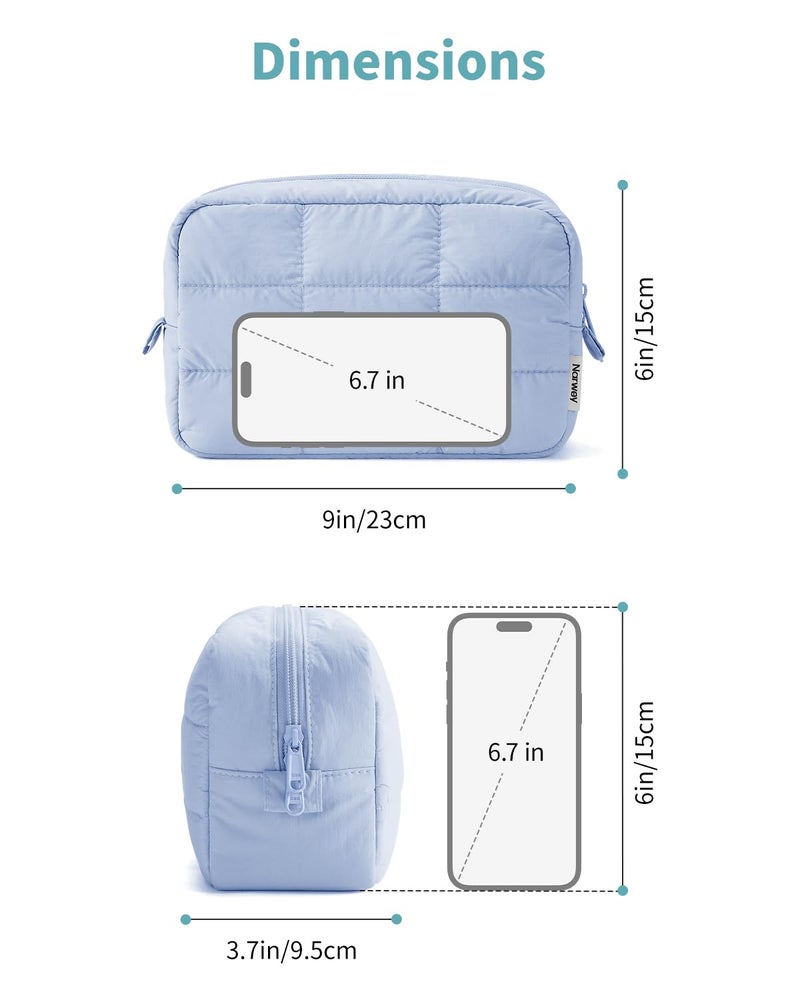 Narwey Quilted Makeup Bag for Women Girl, Puffer Travel Cosmetic Bag Puffy Make Up Bag Organizer, Cute Travel Toiletry Bag for Toiletries (Blue) - Image 4