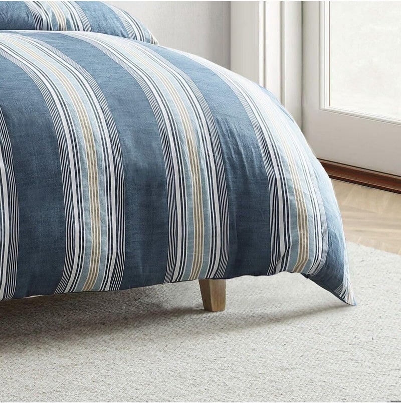 Orange Bed & Bath | Blue Stripe | 100% Cotton Single 11-Piece Duvet Set,Fitted sheet: 191 x 137 + 33 cm - Image 3