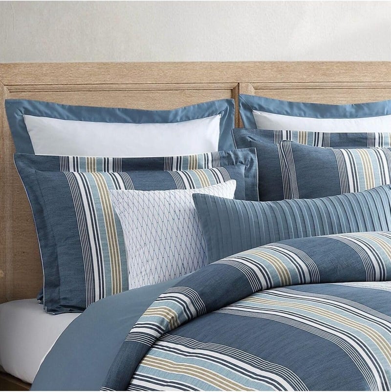 Orange Bed & Bath | Blue Stripe | 100% Cotton Single 11-Piece Duvet Set,Fitted sheet: 191 x 137 + 33 cm - Image 2
