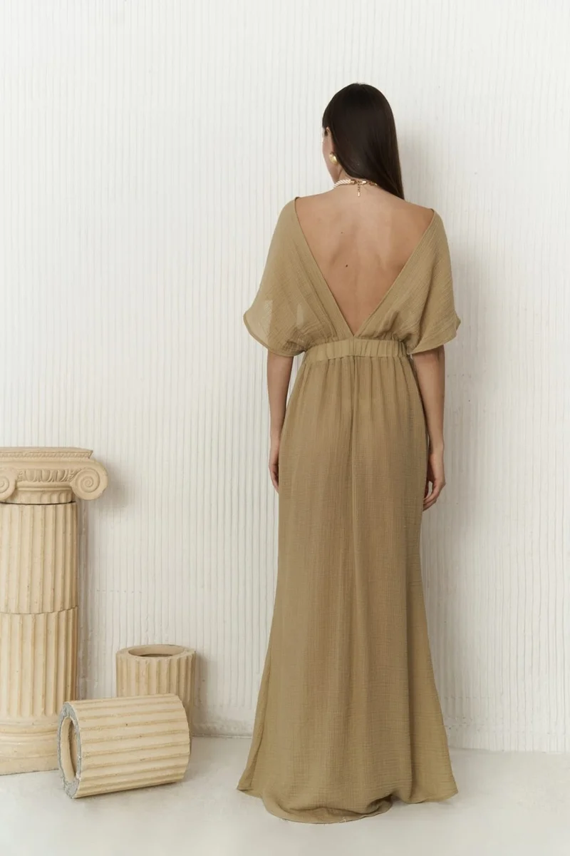 بوهيماي Fremen Front Cross Detail Khaki Dress