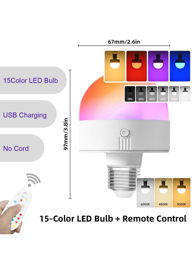 Wmlamz Rechargeable Smart With Remote LED RGBCW 15 Color Lightbulbs With Timer and Dimmable For Wireless Light and Emergency  - Image 2