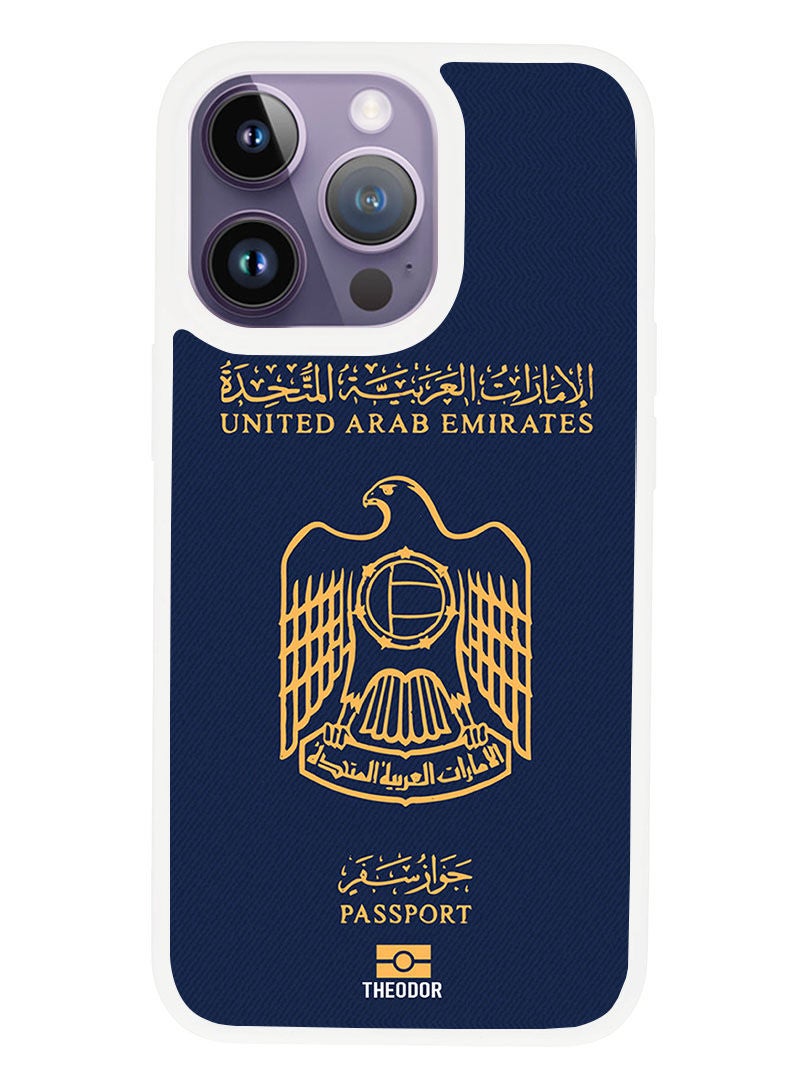 Theodor Protective Case Anti Scratch Shock Proof Cover For APPLE IPHONE 14 PRO UAE Passport 2 (White Bumper) - Image 1