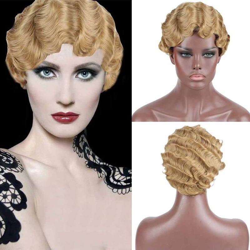 15 Colors Women Black Blonde Golden Brown Pink Blue Wine Red Short Finger Wave Curly Wigs Nuna Wigs Janet Collection Brown