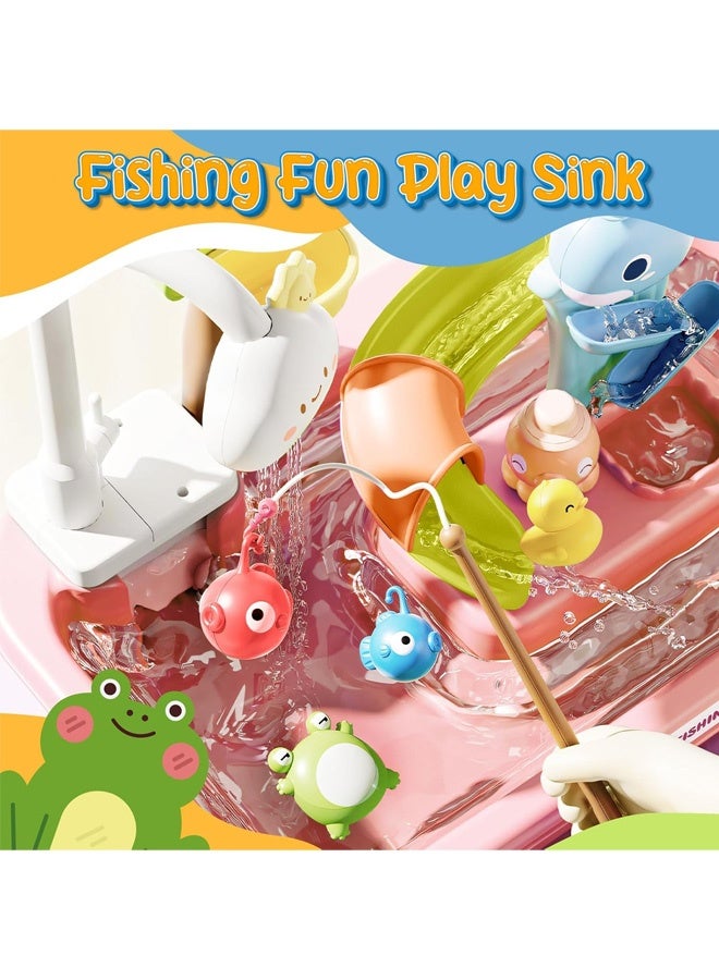 Pretend Play Kitchen Sink Toys Kids Sink Toys , Play Kitchen Toy Accessories, Pool Floating Fishing Toys for Water Play, Kids Role Play Dishwasher Toy,for Toddler Boys Girls(Pink) - Image 5
