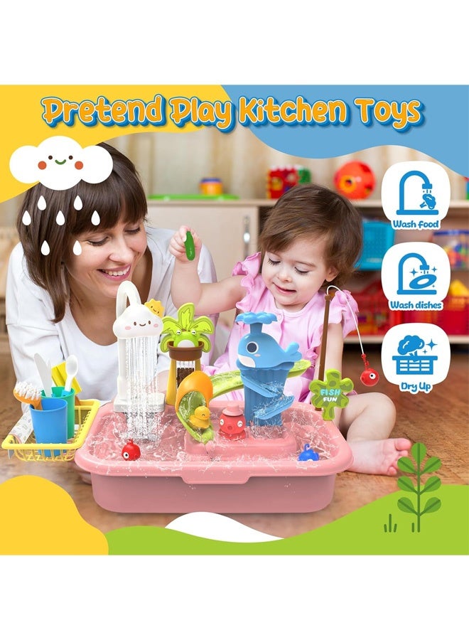 Pretend Play Kitchen Sink Toys Kids Sink Toys , Play Kitchen Toy Accessories, Pool Floating Fishing Toys for Water Play, Kids Role Play Dishwasher Toy,for Toddler Boys Girls(Pink) - Image 4
