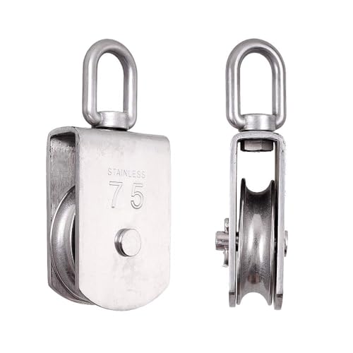 Rocaris 2 Pack M75 Lifting Single Pulley Roller Loading 1700Ibs, 304 Stainless Steel Heavy Duty Single Wheel Swivel Lifting Rope Pulley Block - Image 2