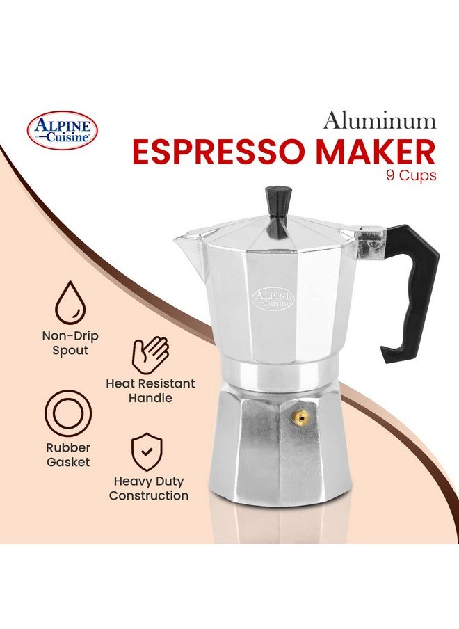 Alpine Cuisine Alpine Cuisine Stovetop Espresso Maker 12.5 Oz, 9 Espresso Cups Moka Pot for Classic Italian and Cuban Coffee Maker, Aluminum Moka Pot, Makes Delicious Coffee, Excellent Camping Coffee Pot  - Image 2