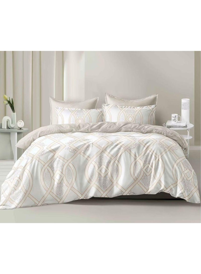 طقم مفروشات فاخر بحجم كينج مكون من 6 قطع - تصميم بسيط، غطاء لحاف 220×240 سم مع شرشف مطاطي و4 أغطية وسائد