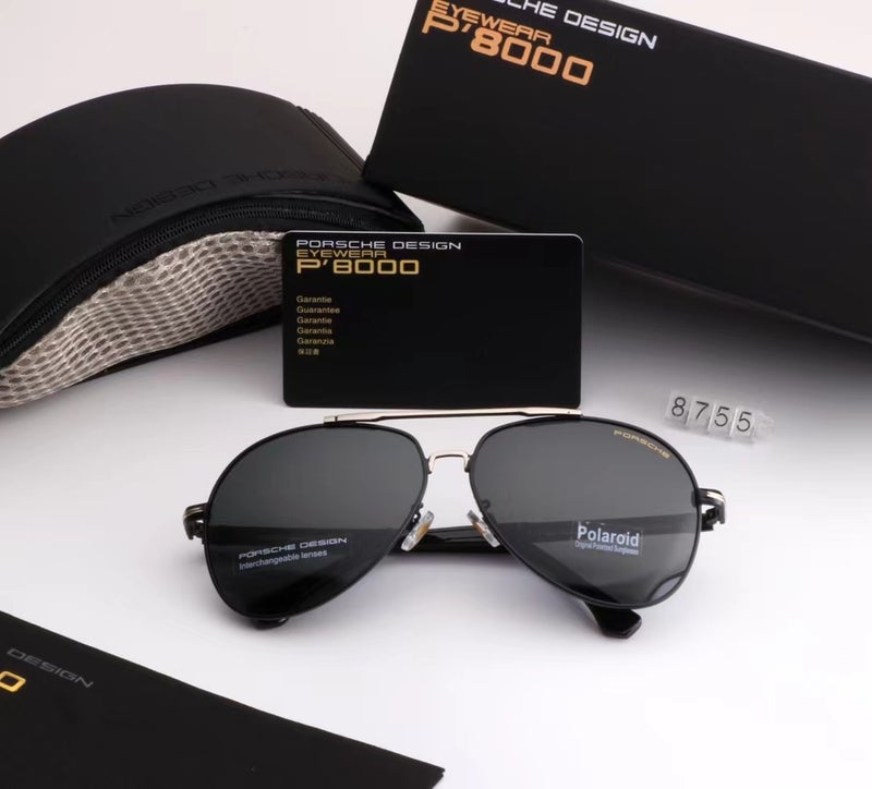 Porsche Men's Cycling Sunglasses Pilot Polarized Sunglasses with UV 400 Protection Metal Frame Gun Grey - Image 2