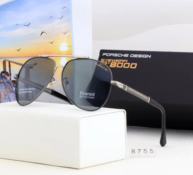 Porsche Men's Cycling Sunglasses Pilot Polarized Sunglasses with UV 400 Protection Metal Frame Gun Grey - Image 1