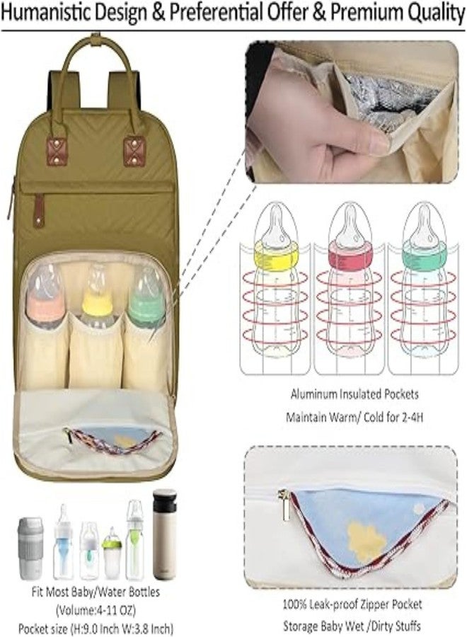 CHADU Diaper Bag & Mother Backpack & Pacifier Holder | Stylish, Waterproof Travel Bag for Baby Boys & Girls | Large Capacity (Khaki Green) - Image 2