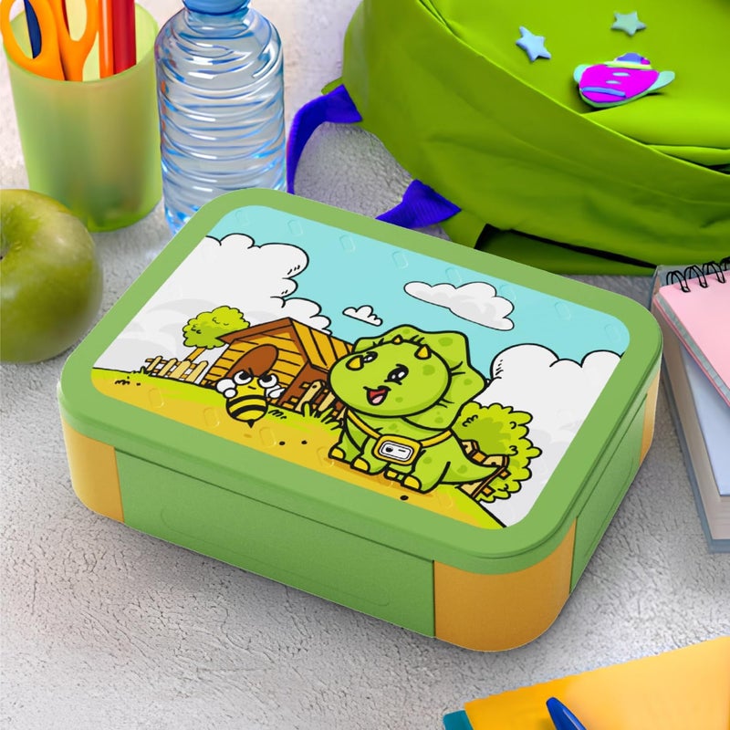 PEARL Kids Small Plastic Bento Lunch Box - Dino Design, BPA-Free, Leakproof, Compact Lunch Container for Kids - Image 3