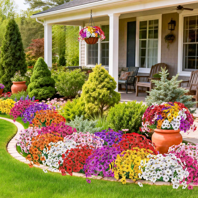 Der Rose 24 Bundles Artificial Flowers for Outdoor UV Resistant Faux Plants Spring Flowers for Outdoor Planters Wedding Home Garden Patio Porch Decor (8 Colors) - Image 4