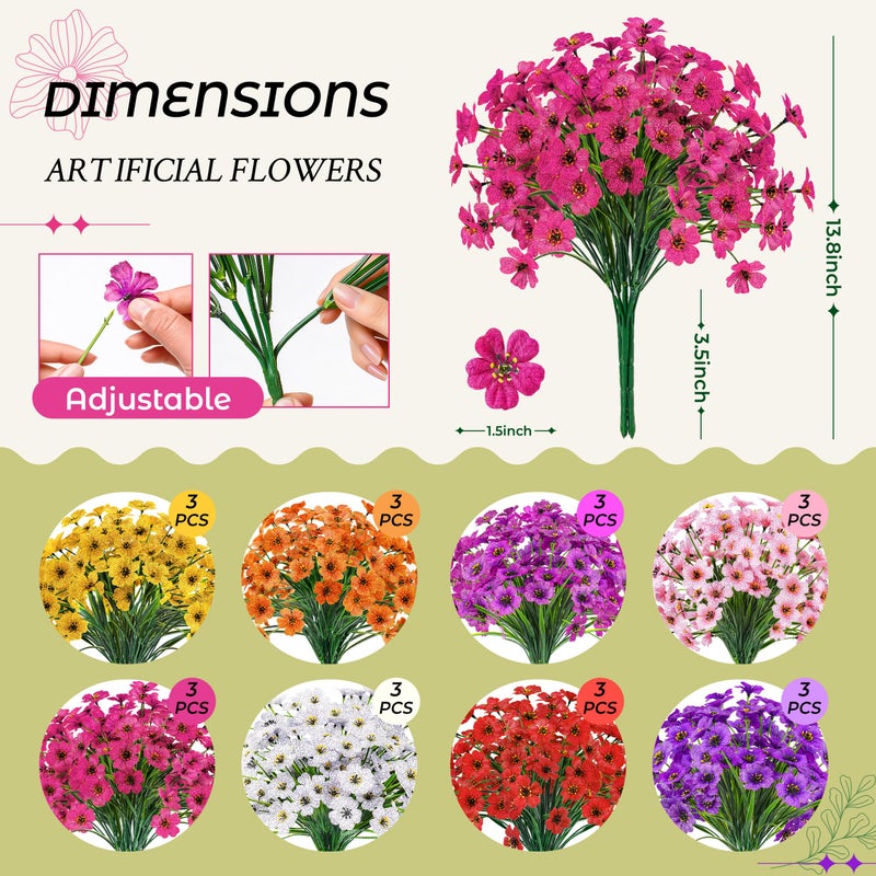 Der Rose 24 Bundles Artificial Flowers for Outdoor UV Resistant Faux Plants Spring Flowers for Outdoor Planters Wedding Home Garden Patio Porch Decor (8 Colors) - Image 3
