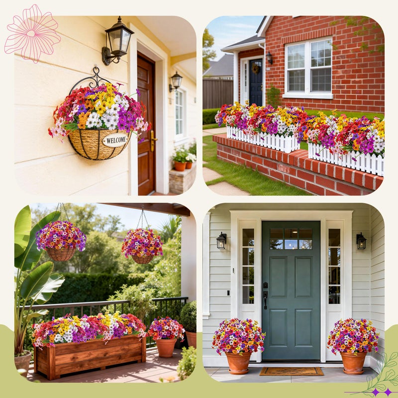 Der Rose 24 Bundles Artificial Flowers for Outdoor UV Resistant Faux Plants Spring Flowers for Outdoor Planters Wedding Home Garden Patio Porch Decor (8 Colors) - Image 2