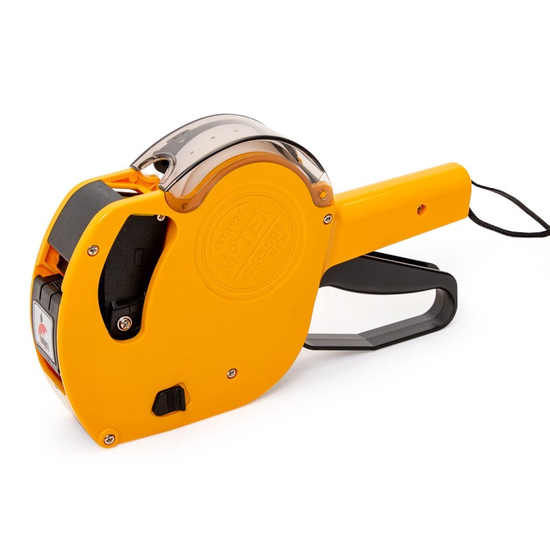 Motex MX5500 New Version 1 Line 8 Digits Price Tag Gun PreLoaded 1000 White Sticker Labels and PreLoaded Inker with 1 Ink Refill for Grocery Store Retail Shop Garage Sale Yellow