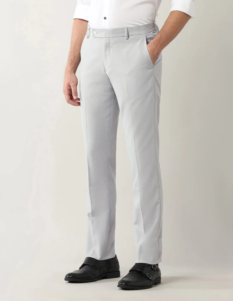 Arrow Light Grey Mid Rise Autoflex Trousers for Men | Best Price UAE