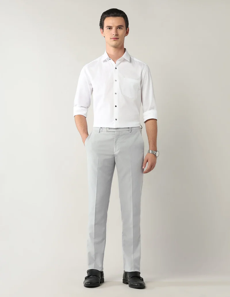 Arrow Light Grey Mid Rise Autoflex Trousers for Men | Best Price UAE