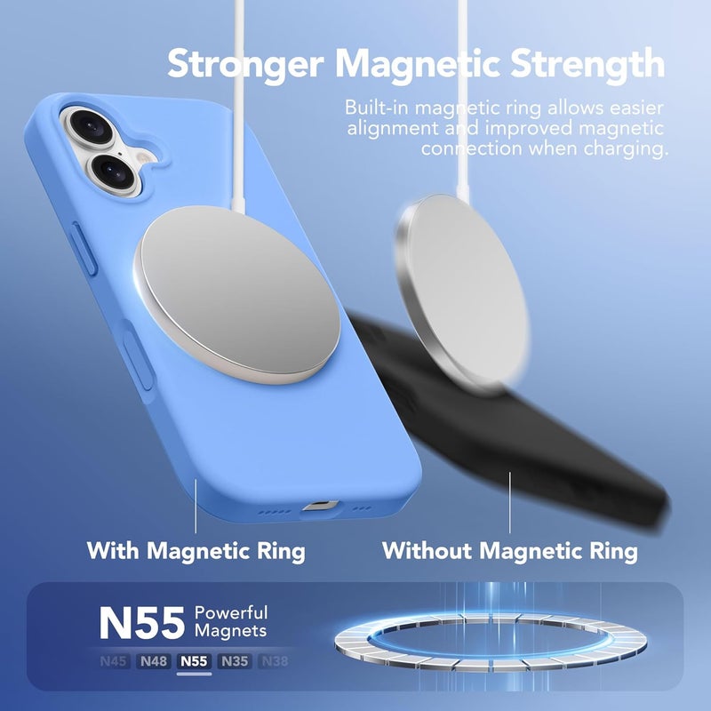 GONEZ Magnetic for iPhone 16 Case, Compatible with MagSafe, [Screen Protector + Camera Lens Protector], Liquid Silicone Shockproof Protective Phone Case for iPhone 16 6.1", Royal Blue - Image 2