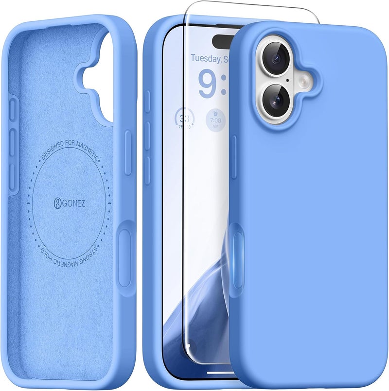GONEZ Magnetic for iPhone 16 Case, Compatible with MagSafe, [Screen Protector + Camera Lens Protector], Liquid Silicone Shockproof Protective Phone Case for iPhone 16 6.1", Royal Blue - Image 1