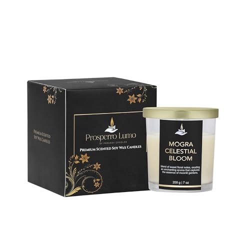 PROSPERRO LUMO by Parkash Candles Premium Scented Soy Wax Candle 200 gm 25-30 Hrs Luxury Aroma Therapy Votive Jar Scented Candles for Home Decor Gift Set (MOGRA Celestial Bloom) - Image 2