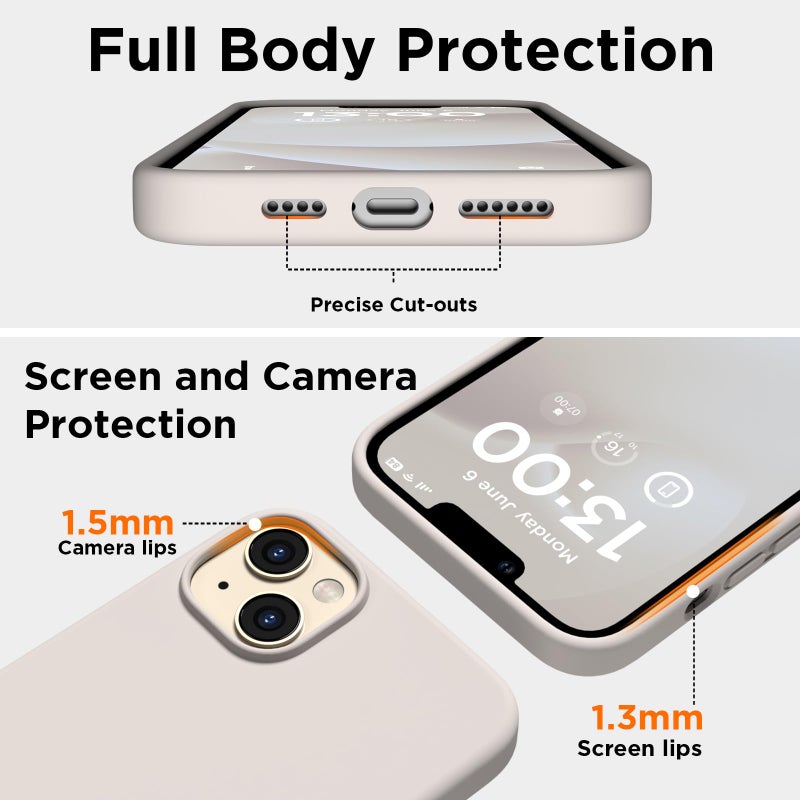 COFFKER for iPhone 13 Phone Case with [2X Screen Protectors], Liquid Silicone Shockproof Protective with Soft Anti-Scratch Microfiber Lining Slim Thin Case for iPhone 13 6.1 inch, Stone - Image 3