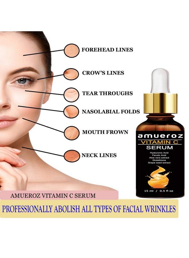 Amueroz Vitamin C Serum For Face With Hyaluronic Acid ; Ferulic Acid ; Glutanione ; Aloe Vera And Grape Seed Extract 15Ml - Image 3