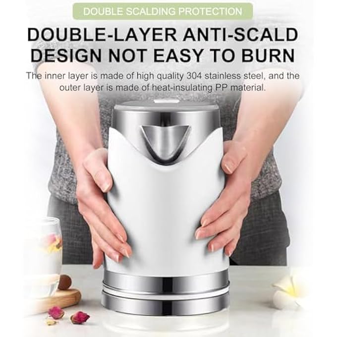 AoMige 304 Stainless Steel Electric Kettle 2L Double Layer AntiScald Cordless Kettle W360Degree Cord Design HeaterAuto ShutOffQuickly BoilBoilDry Protection For Daily Hot Drink Metal Kettle 2L628 - Image 4
