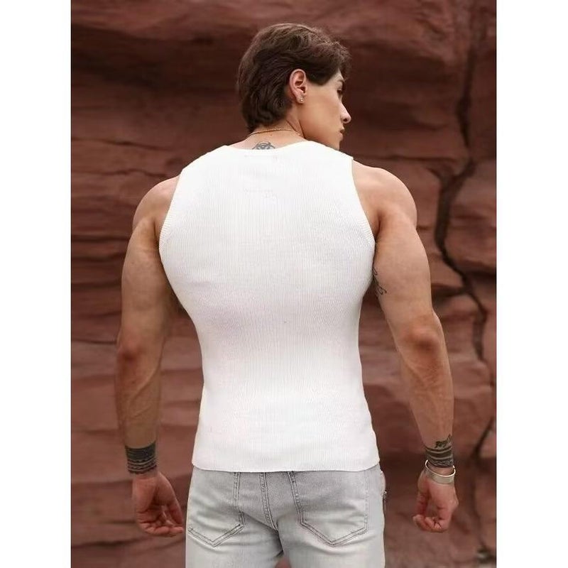 2024 Teenager Hong Kong Style Trendy Sleeveless Short Sleeve Popular Simple All-Match Vest Waistcoat Fitness Shirt - Image 4