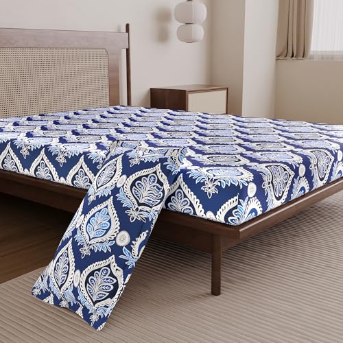 Divine Casa 144 TC 100% Cotton Single Bedsheet with 1 Pillow Cover | Skin-Friendly Fabric for Everyday Comfort | 223 X 145 CM | Floral Pattern | Dazzling Blue - Image 4