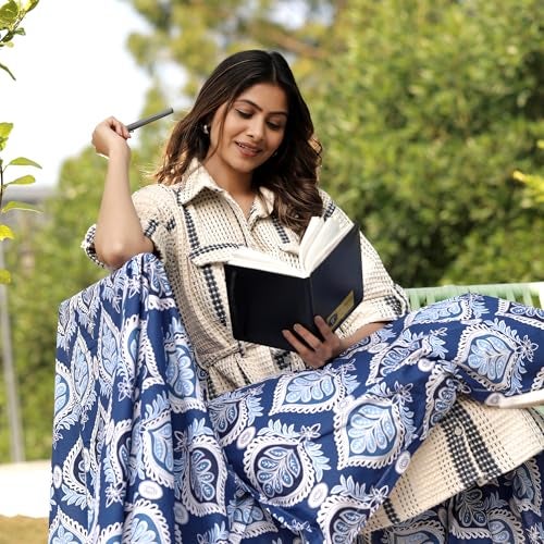 Divine Casa 144 TC 100% Cotton Single Bedsheet with 1 Pillow Cover | Skin-Friendly Fabric for Everyday Comfort | 223 X 145 CM | Floral Pattern | Dazzling Blue - Image 5