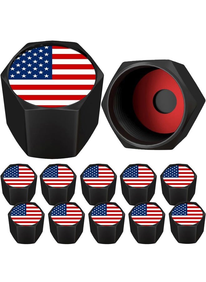 SAMIKIVA American Flag Tire Valve Stem Caps, USA with O Rubber Ring, Universal Stem Covers for Cars, SUVs, Bike, Bicycle, Trucks, Motorcycles, Airtight Heavy Duty (12 Pack) (Black USA (12 Pack)) - Image 1