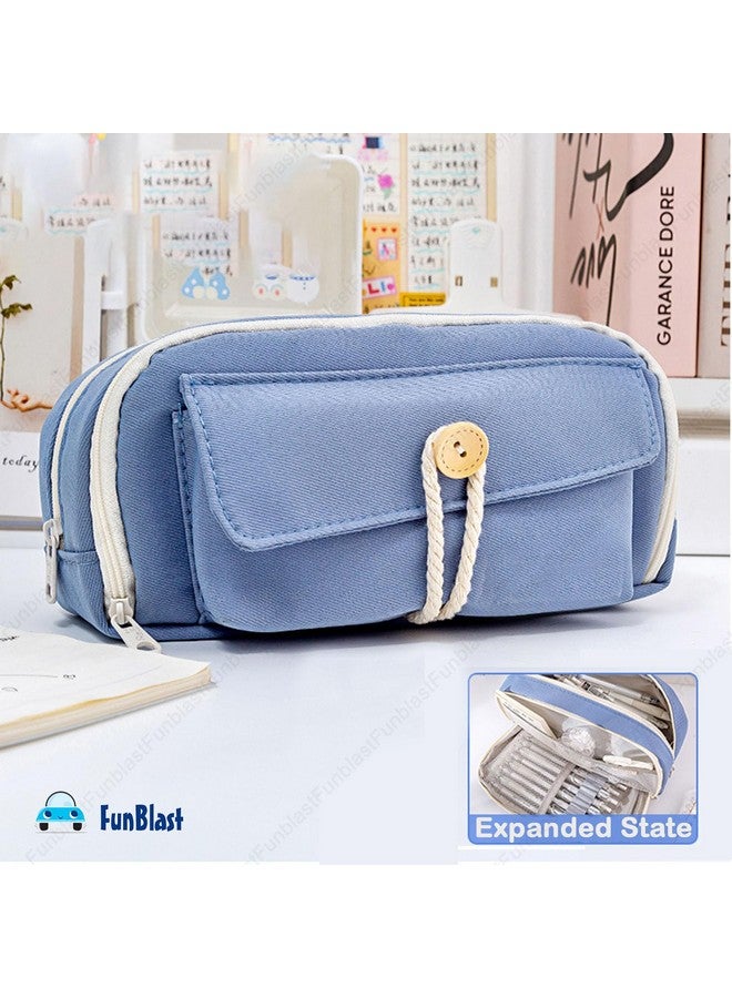 FunBlast Pencil Pouch, Pencil case for Girls, Large Capacity Stationary Organizer Case, Aesthetic Pencil Case Organizer, Multipurpose Zipper Pouch for Kids & Adults (Blue) - Image 4