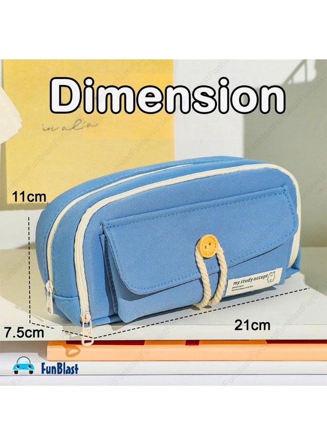 FunBlast Pencil Pouch, Pencil case for Girls, Large Capacity Stationary Organizer Case, Aesthetic Pencil Case Organizer, Multipurpose Zipper Pouch for Kids & Adults (Blue) - Image 3