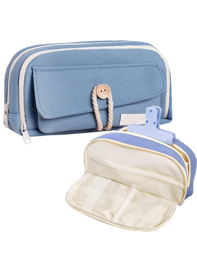 FunBlast Pencil Pouch, Pencil case for Girls, Large Capacity Stationary Organizer Case, Aesthetic Pencil Case Organizer, Multipurpose Zipper Pouch for Kids & Adults (Blue) - Image 1