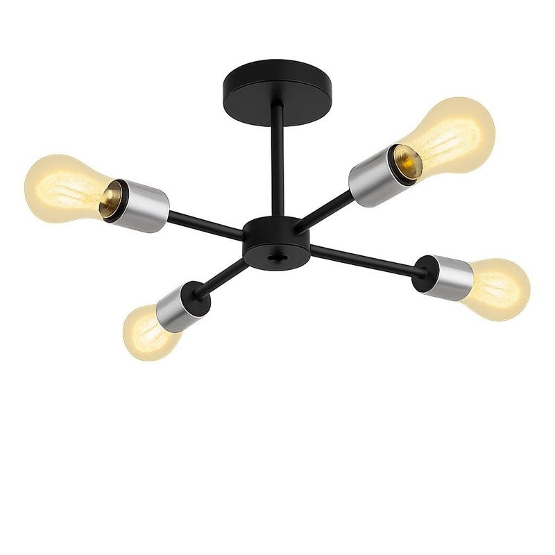 Modern Sputnik Ceiling Light Fixture, 4-Light Semi Flush Mount, Black and Silver, Industrial Style - Image 2