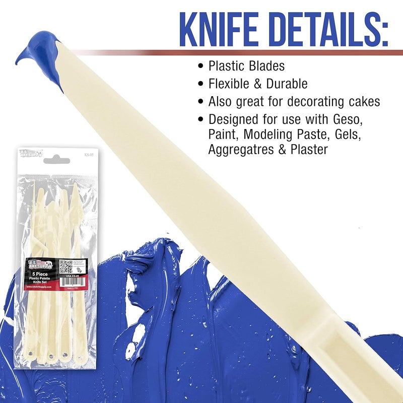 US Art Supply 5Piece Plastic Artist Palette Knife Set - Image 5